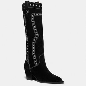 Coach Payton Western Black Suede studded Boots